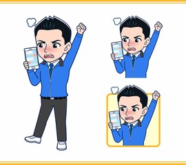 青いジャンバーを着たサラリーマン