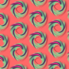 Trendy geometric pattern of multicolored abstract Mobius ribbons on pink background. 3d render illustration. Flat design