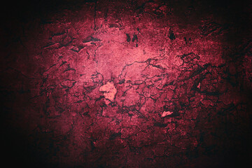 Pink grunge texture, old, shabby wall. Vignette.