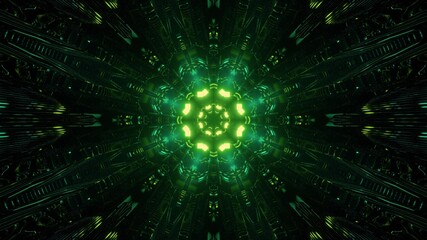 3D illustration of rays of green light as kaleidoscope background