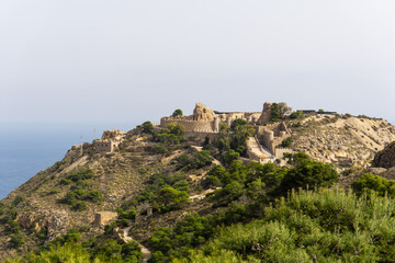Fototapeta na wymiar the Bateria de Castillitos fortress in the mountains of the Costa Calida on the Mediterranean Sea in Murcia