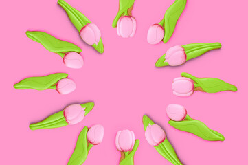 . Tulip-shaped confectionery gingerbread. Festive creative postcard. Concept until Spring Day, Women's Day, Valentine's Day