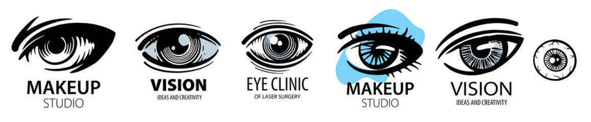Vector set of logos with drawn eyes