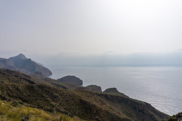 wild mountain and hill landscape on the coast of Murcia with cliffs and small secluded coves