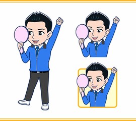 青いジャンバーを着たサラリーマン