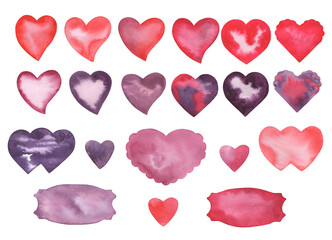 Watercolor Red and Violet Love Valentine's day Hearts