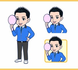 青いジャンバーを着たサラリーマン