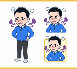 青いジャンバーを着たサラリーマン