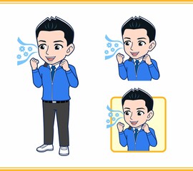 青いジャンバーを着たサラリーマン