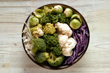 Bowl with mix of assorted cabbages