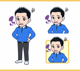 青いジャンバーを着たサラリーマン