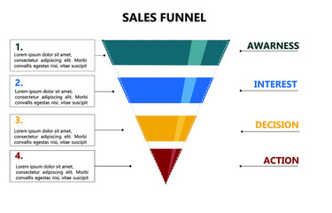 Sales funnel infographic with space for text. 4 step sales funnel vector.