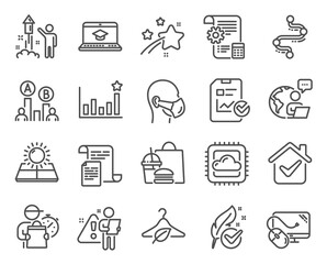 Fototapeta na wymiar Science icons set. Included icon as Settings blueprint, Website education, Hypoallergenic tested signs. Fireworks, Documents, Report checklist symbols. Sun energy, Computer mouse, Timeline. Vector