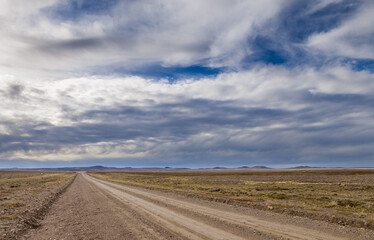 Fototapeta na wymiar Dirt road on the pampas of southern Chile