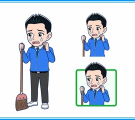 青いジャンバーを着たサラリーマン