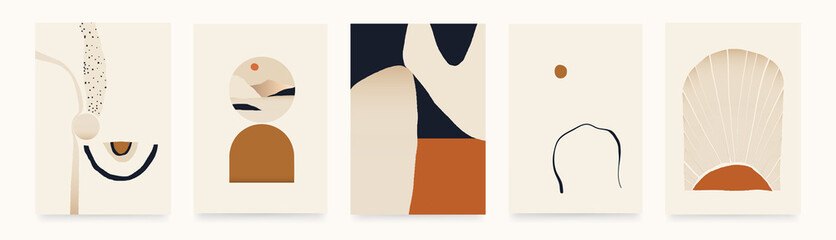 Modern minimalist abstract aesthetic illustrations. Contemporary wall decor. Collection of creative artistic posters. 