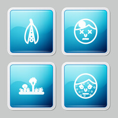 Set line Kidney beans, Man having headache, Mold and Face with psoriasis or eczema icon. Vector.