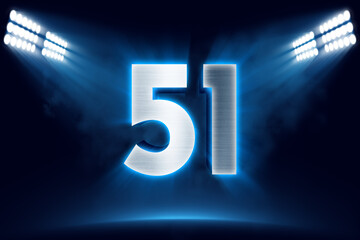 Number 51 background, 3D 51 object made of metal, illuminated with floodlights - obrazy, fototapety, plakaty