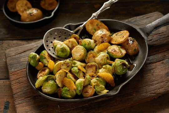 Rustic dish from Brussels sprouts and potatoes