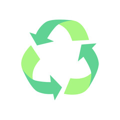 Green arrows recycle eco symbol isolated on white background. The concept of waste recycling, recycling of materials, recycled materials symbol. Recycled icon eps. Vector hand-drawn illustration.