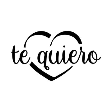 Día de San Valentín. Logotipo con texto te quiero en español escrito con corazón con lineas en color negro