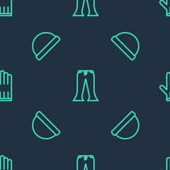 Set line Pants, Beanie hat and Leather glove on seamless pattern. Vector.