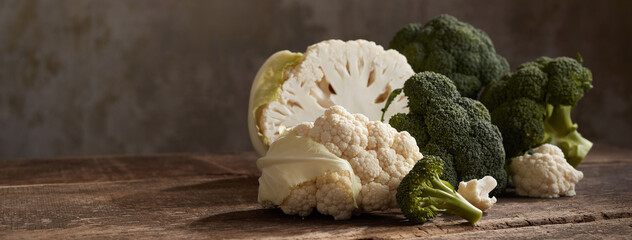 Heap of cauliflower and broccoli
