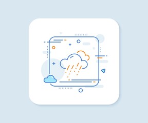 Rainy weather forecast line icon. Abstract square vector button. Clouds with rain sign. Cloudy sky symbol. Rainy weather line icon. Quality concept badge. Vector