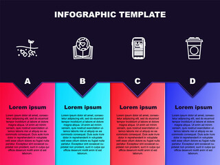 Set line Problem of pollution planet, Earth globe and book, Stop plastic and Paper glass. Business infographic template. Vector.