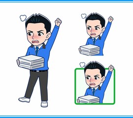 青いジャンバーを着たサラリーマン