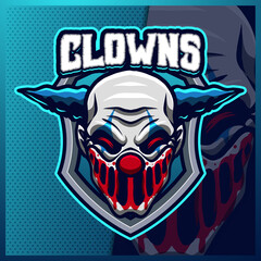 Clown mascot esport logo design illustrations vector template, Joker logo for team game streamer youtuber banner twitch discord