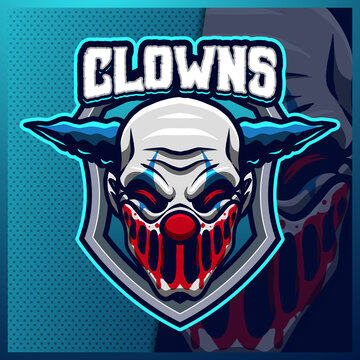 Clown mascot esport logo design illustrations vector template, Joker logo for team game streamer youtuber banner twitch discord