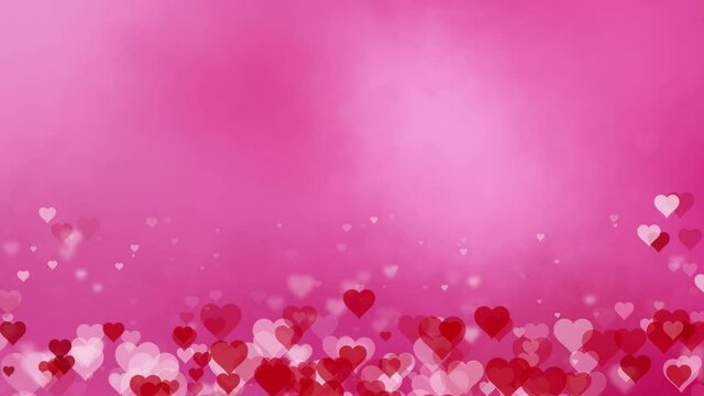  Valentine’s day pink background. Red and white hearts animated. Seamless loop background