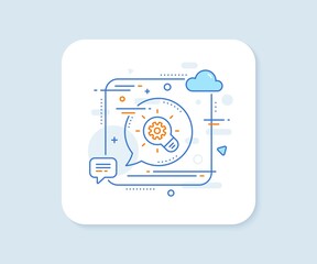 Cogwheel line icon. Abstract square vector button. Engineering tool sign. Idea bulb symbol. Cogwheel line icon. Speech bubble concept. Vector