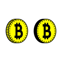 Bitcoin or digital currency icons. Coins with bitcoin signs with different edges. Vector Illustration