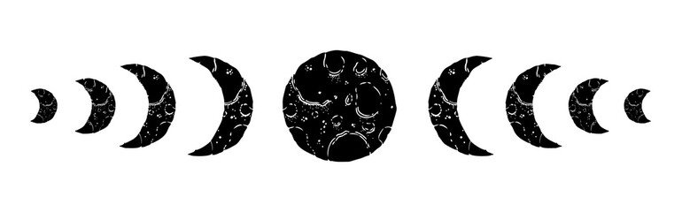 Moon phases cosmos.Design isolated in white background.Celestial astrology planet.