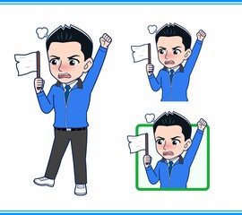 青いジャンバーを着たサラリーマン