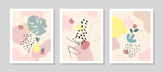 Fototapeta na wymiar Contemporary art print. Vector hand drawn artwork. Trendy 50s, 60s retro, vintage. Matisse style. Hugge home, house decor. Set collection. Beige, black, pink, green, yellow soft colors. Minimalism
