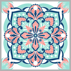 Traditional ornate Portuguese tiles azulejos. Ethnic folk ornament. The vintage pattern. Majolica. Vector decorative background.