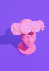 Dummy fashion flowers girl. Spring, summer seasons is coming concept. Minimal isometry design