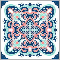 Traditional ornate Portuguese tiles azulejos. Ethnic folk ornament. The vintage pattern. Majolica. Vector decorative background.