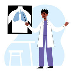 Vector illustration of african doctor showing x-ray with lungs