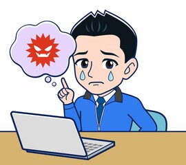 青いジャンバーを着たサラリーマン