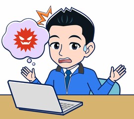 青いジャンバーを着たサラリーマン