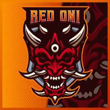 Oni Mask Face mascot esport logo design illustrations vector template, Evil logo for team game streamer youtuber banner twitch discord