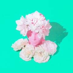 Dummy fashion flowers girl. Spring, bloom, summer seasons is coming concept. Minimal design