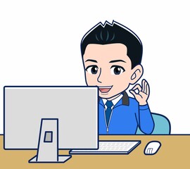 青いジャンバーを着たサラリーマン