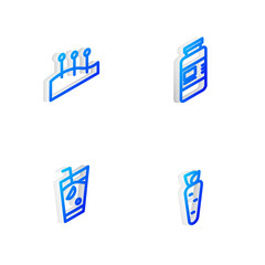 Set Isometric line Collagen serum, Acupuncture therapy, Fresh smoothie and Carrot icon. Vector.