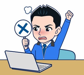 青いジャンバーを着たサラリーマン