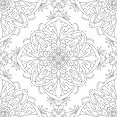 Vector seamless pattern with mandala ornament. Ethnic folk ornament. Vintage monochrome damask ornament. Vector decorative background. Great for any design.